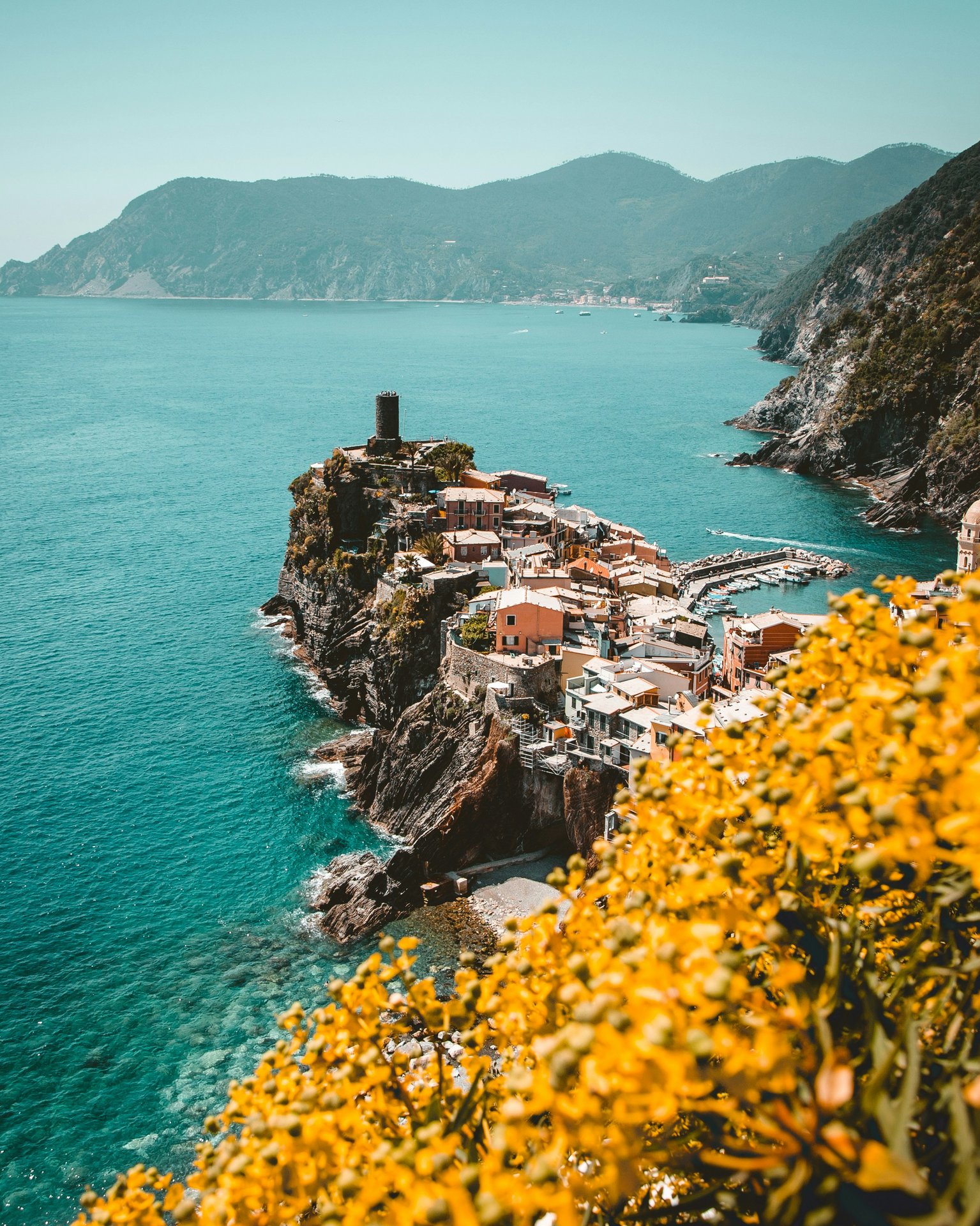A coastal Italian village above turquoise water