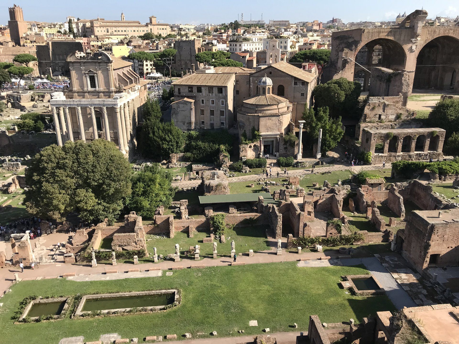 Panoramic view across the Roman Forum with the Palatine Hill
